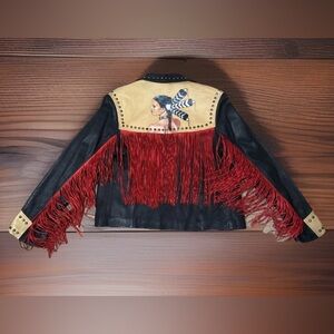 Leo E Hijo Women's Jacket Size M Leather Black Native American Hand Painted VTG